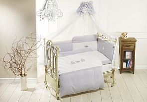 Комплект постельного белья Orsetti лонг, 6 предметов, бело-серый (Feretti, 00-0013971_grey/white)